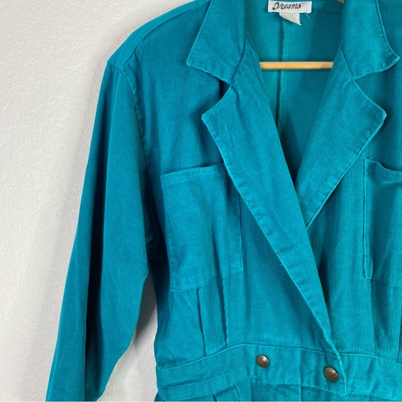 Vintage Dreams Teal Blue Corduroy Mechanic Jumpsuit - Picture 3 of 5